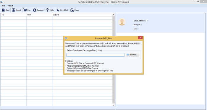 Select Outlook Express .dbx Files for Conversion